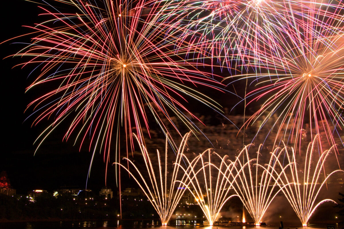 Fireworks over water on the 4th of July